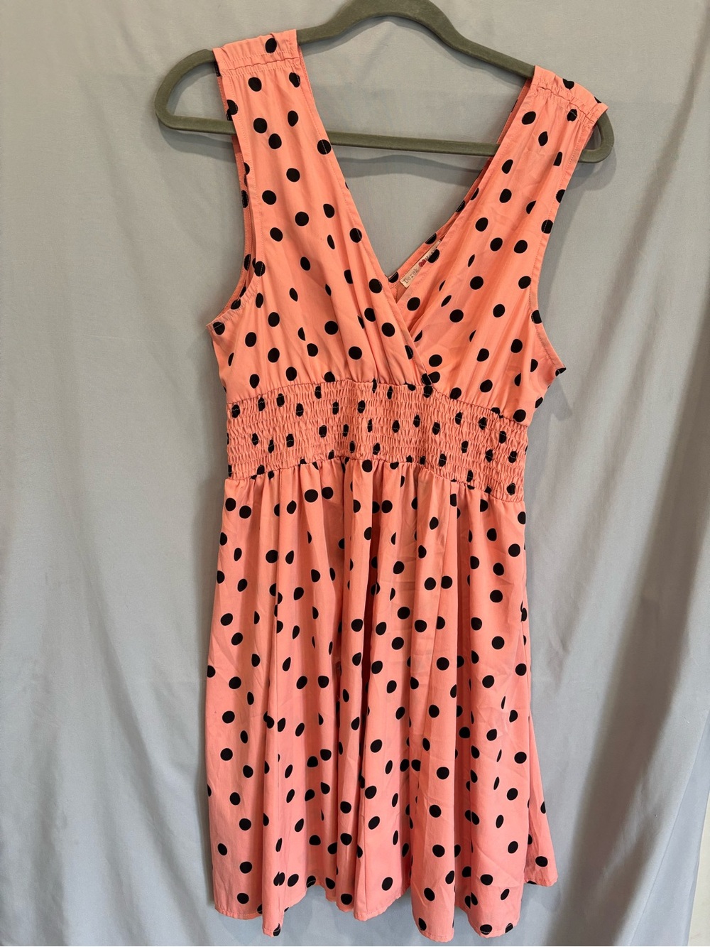 Derek Heart Coral Pink Dress with Black Polka Dots